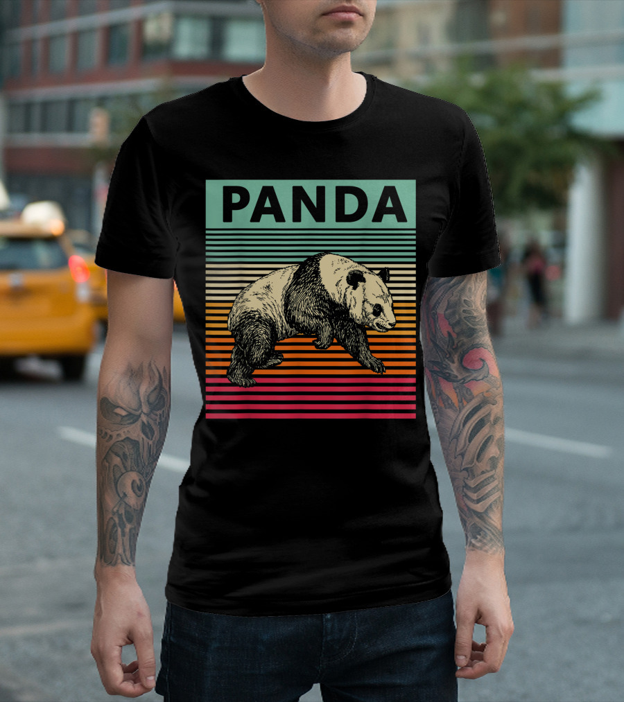 Panda Bear Cool Vintage Panda Retro Stripes T-Shirt
