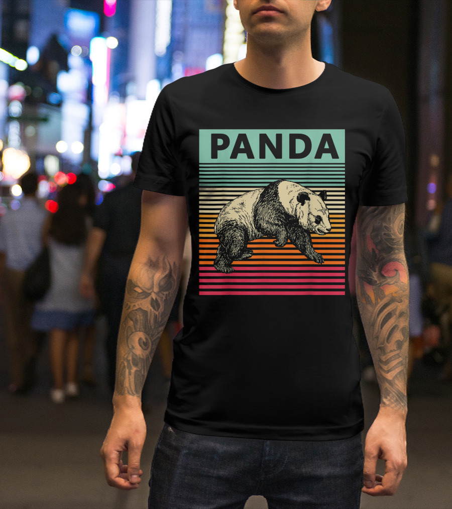 Panda Bear Cool Vintage Panda Retro Stripes T-Shirt
