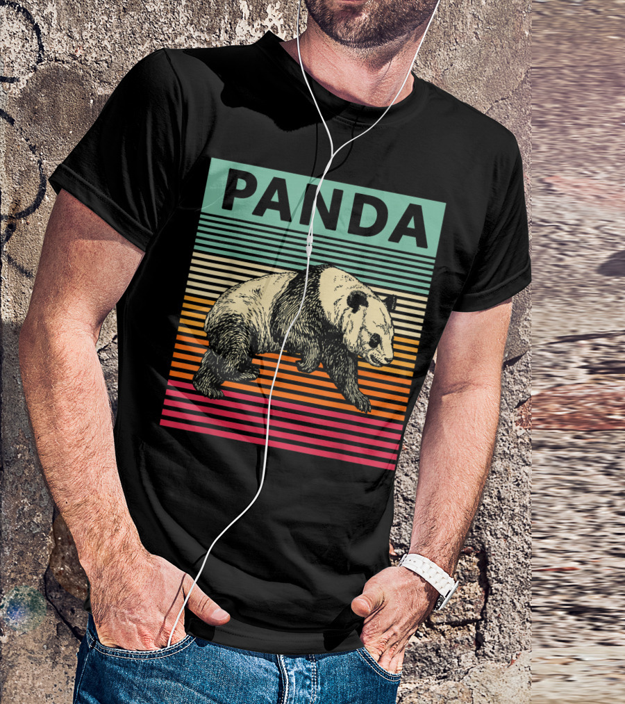 Panda Bear Cool Vintage Panda Retro Stripes T-Shirt