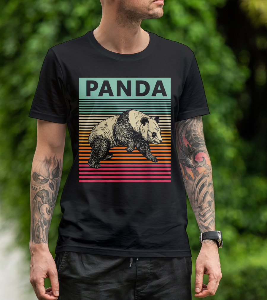 Panda Bear Cool Vintage Panda Retro Stripes T-Shirt