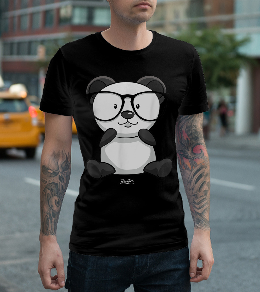 Panda Wearing Glasses TeesHive T-Shirt