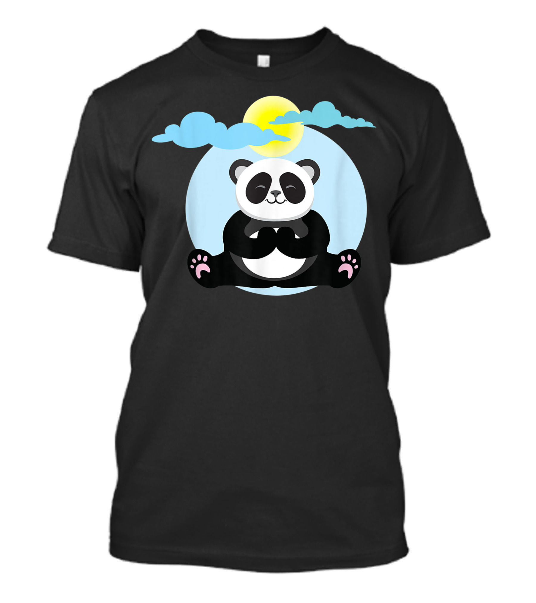 Panda Yoga Meditation Namaste Under Sun And Clouds T-Shirt