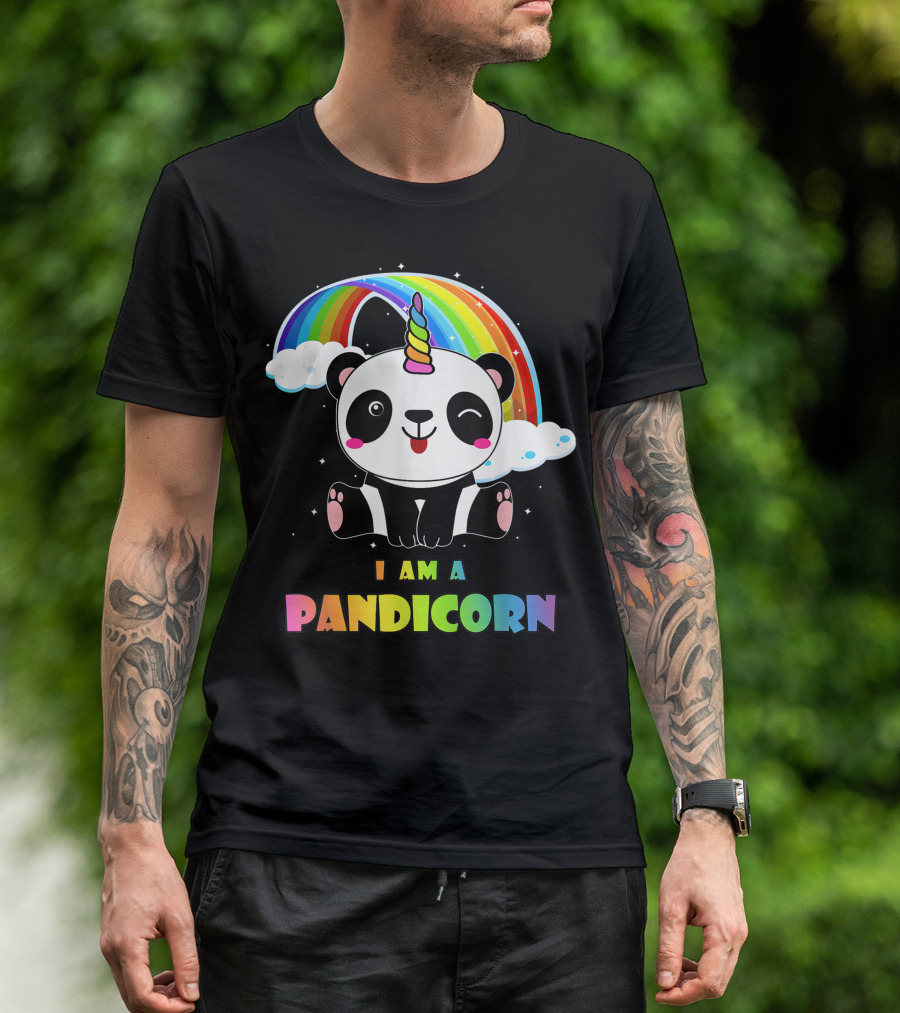 I Am A Pandicorn Panda Unicorn Rainbow Clouds T-Shirt