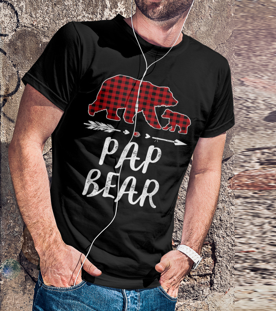 Pap Bear Red Plaid Buffalo Family Christmas Bear T-Shirt