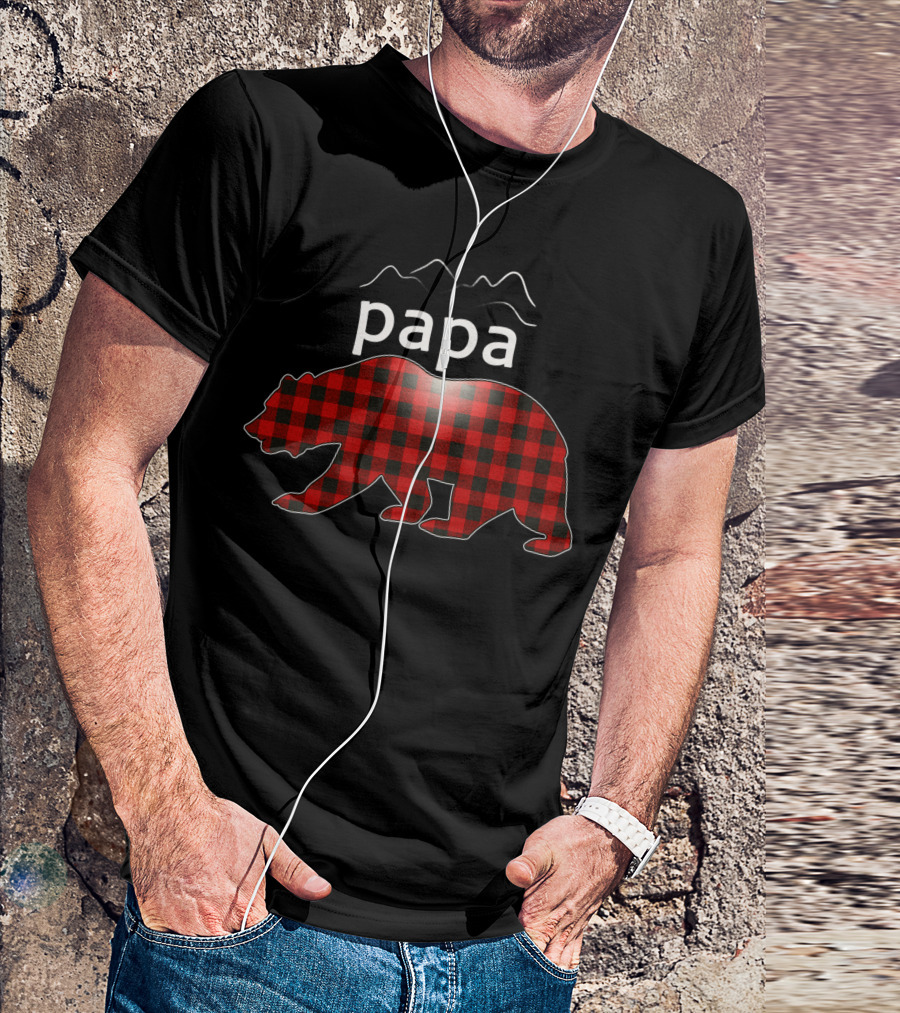 Papa Bear Buffalo Plaid Red Family Papa T-Shirt