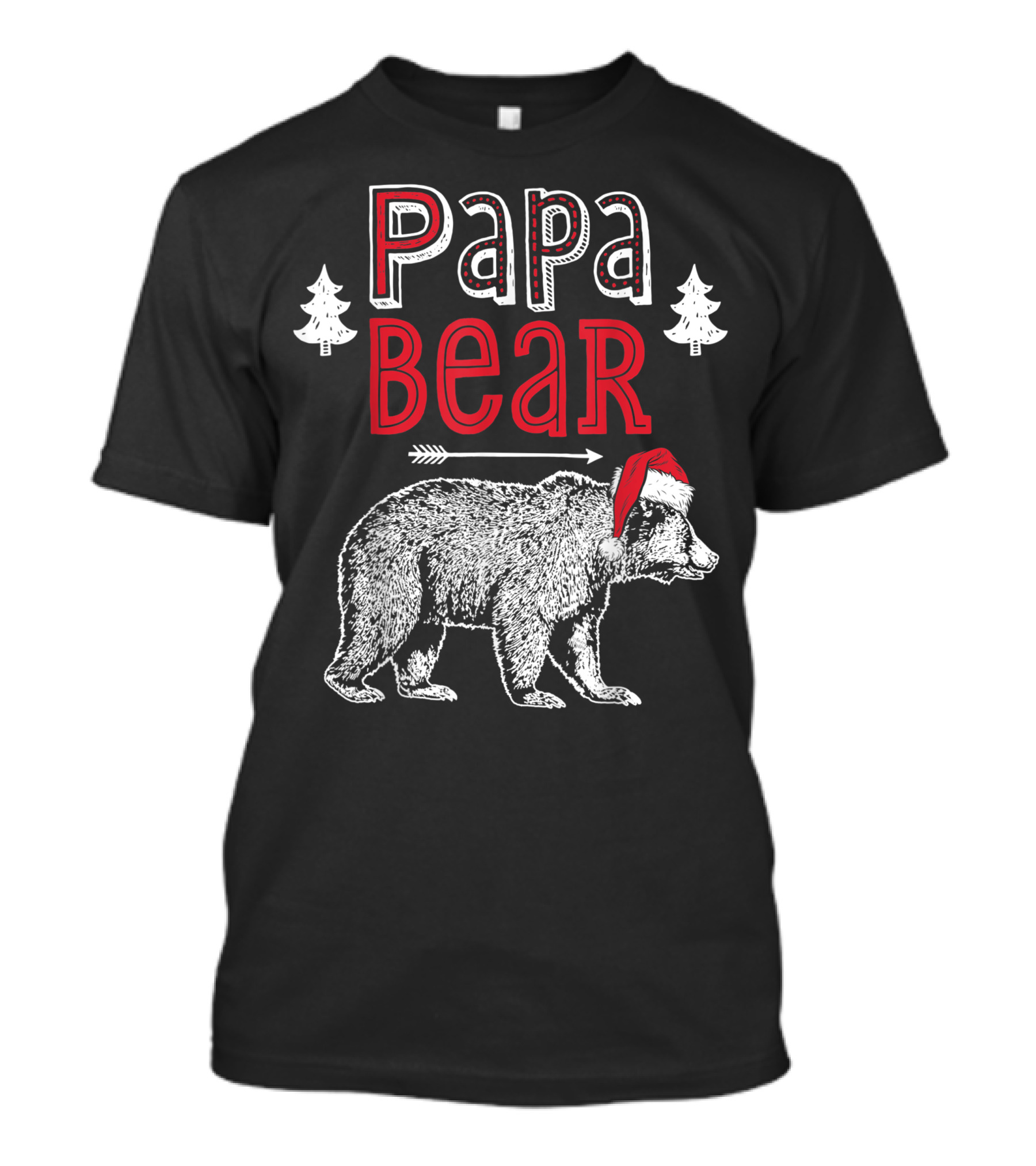 Papa Bear Santa Hat Christmas Family Trees T-Shirt
