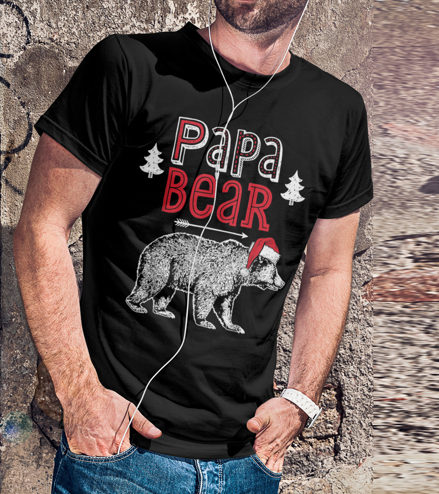Papa Bear Santa Hat Christmas Family Trees T-Shirt