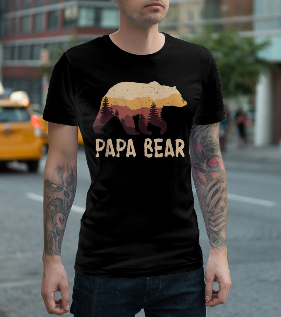 Papa Bear Rustic Mountain Forest Scene T-Shirt