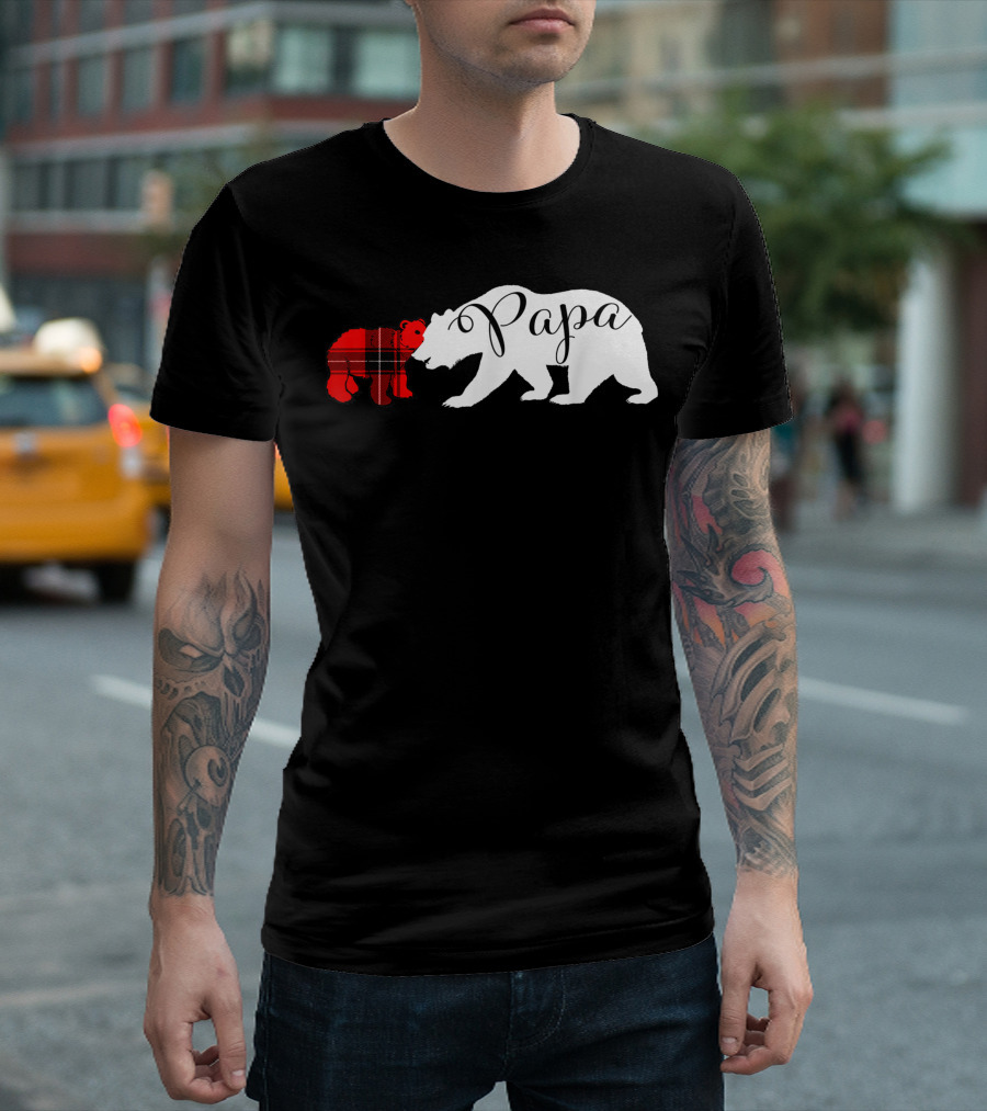 Papa Bear Red Plaid Cub Grandpa T-Shirt
