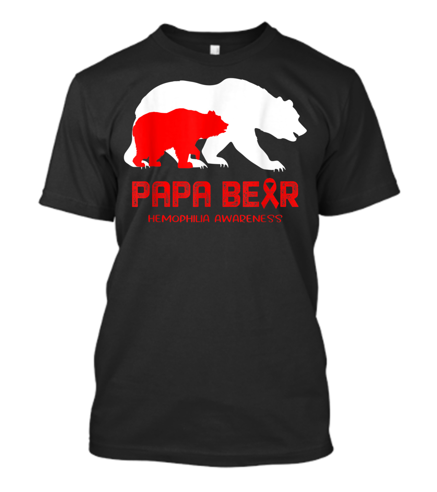 Papa Bear Hemophilia Awareness With Red Ribbon And Bear T-Shirt