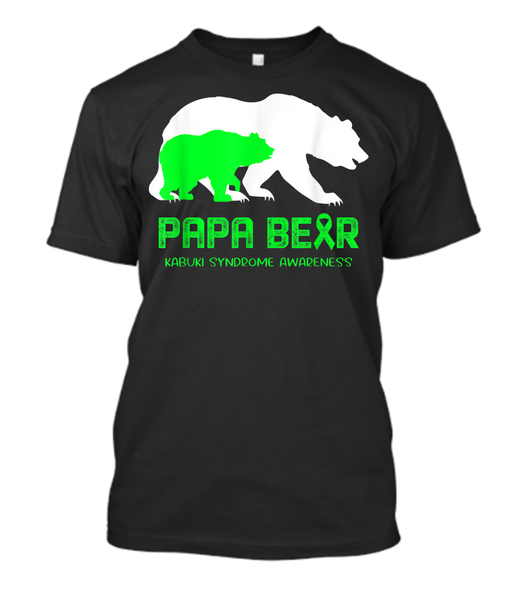 Papa Bear Kabuki Syndrome Awareness With Green Ribbon And Bear T-Shirt