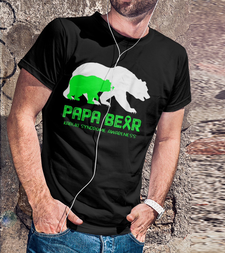Papa Bear Kabuki Syndrome Awareness With Green Ribbon And Bear T-Shirt
