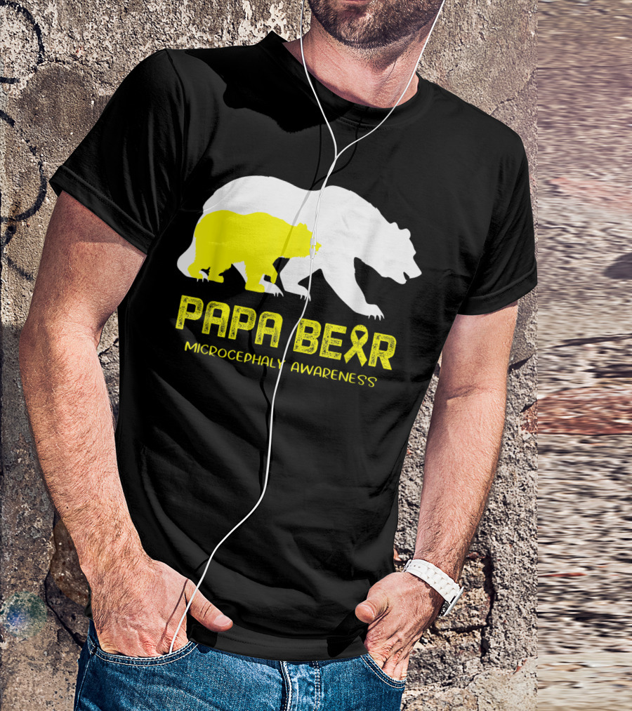 Papa Bear Microcephaly Awareness With Yellow Ribbon Bears T-Shirt