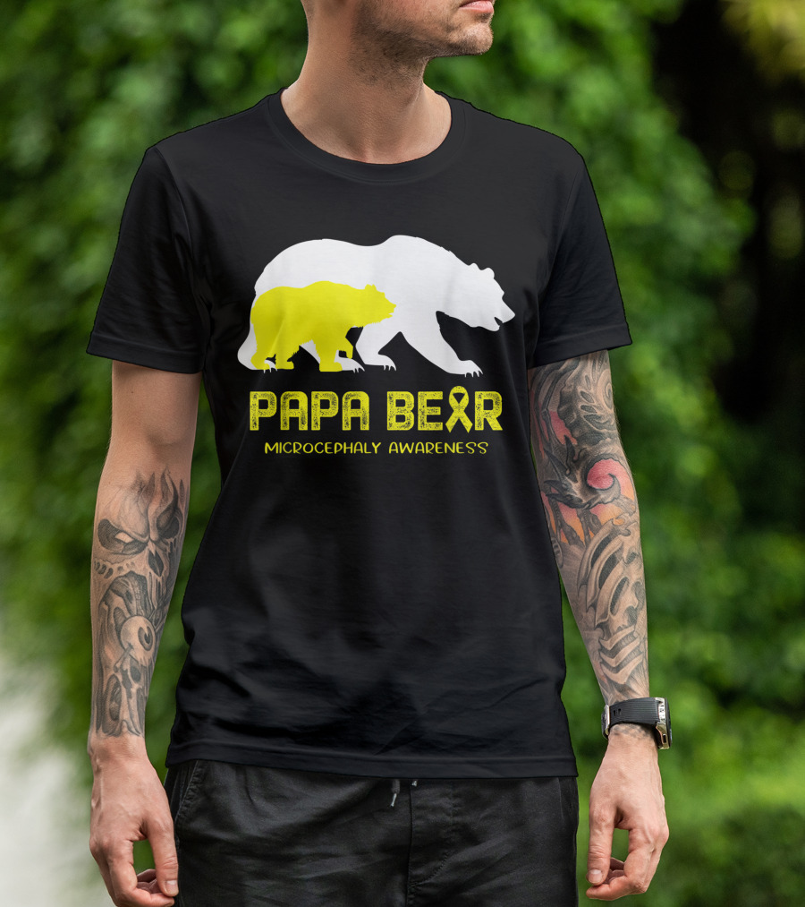 Papa Bear Microcephaly Awareness With Yellow Ribbon Bears T-Shirt