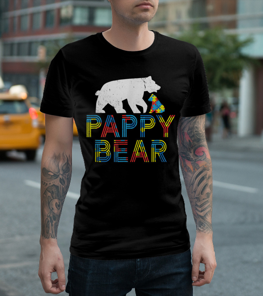 Pappy Bear Autism Awareness Proud Autism Puzzle Bear T-Shirt