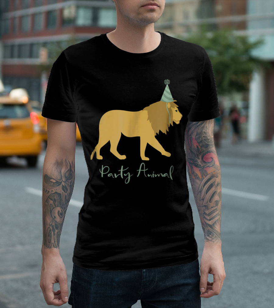 Party Animal Birthday Lion with Party Hat T-Shirt