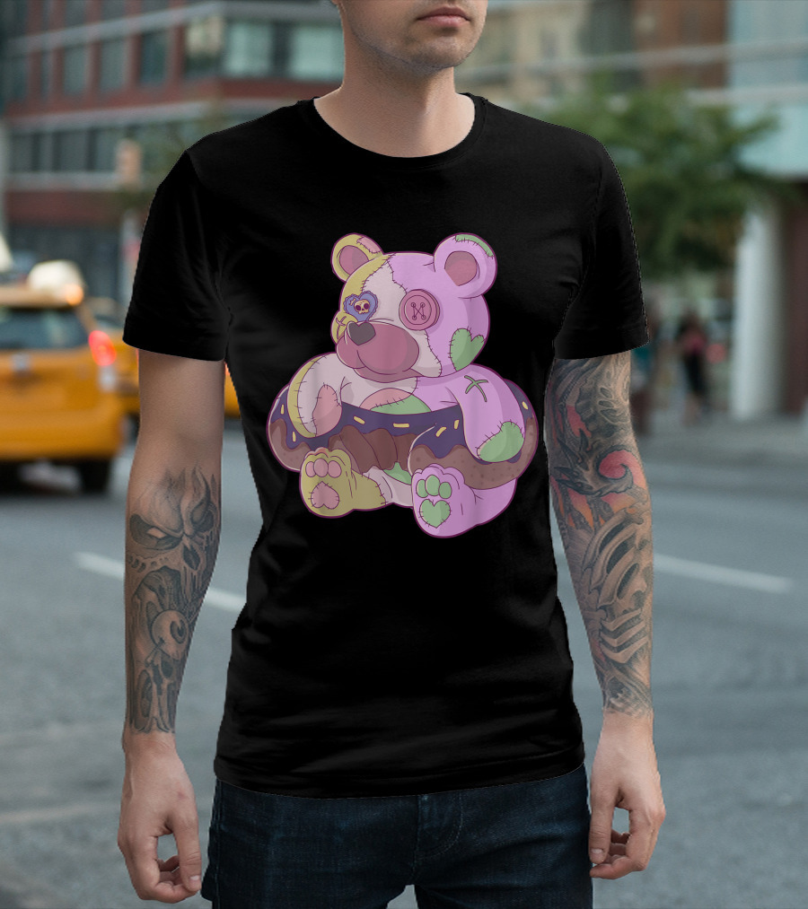 Pastel Goth Teddy Bear with Donut Details and Heart Stitch Aesthetic T-Shirt