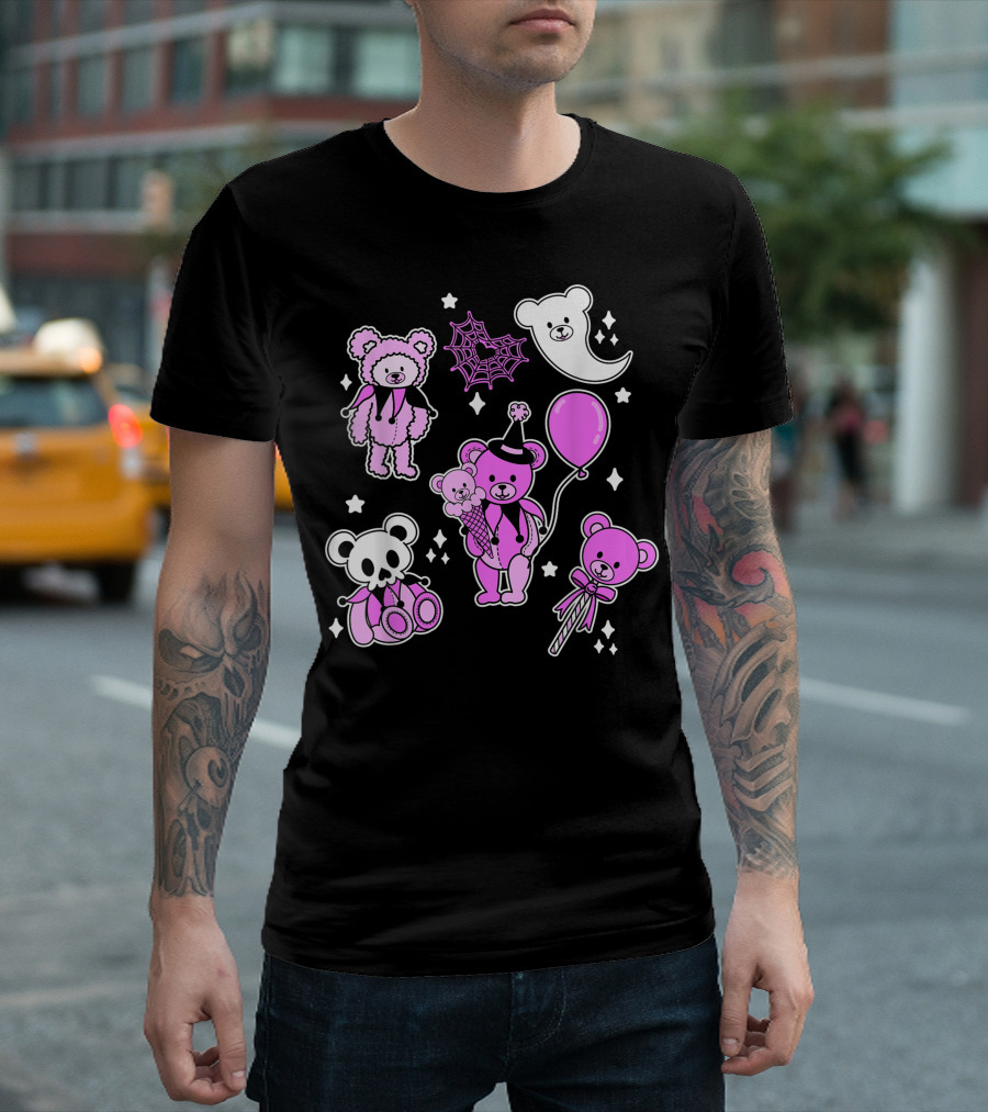 Pastel Goth Circus Harlequin Teddy Bear Skull Ghost Kawaii Balloon T-Shirt