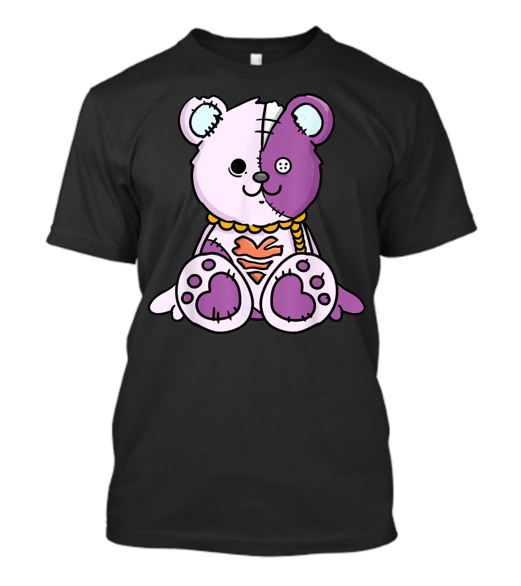 Pastel Goth Patchwork Teddy Bear With Heart And Button Eye T-Shirt