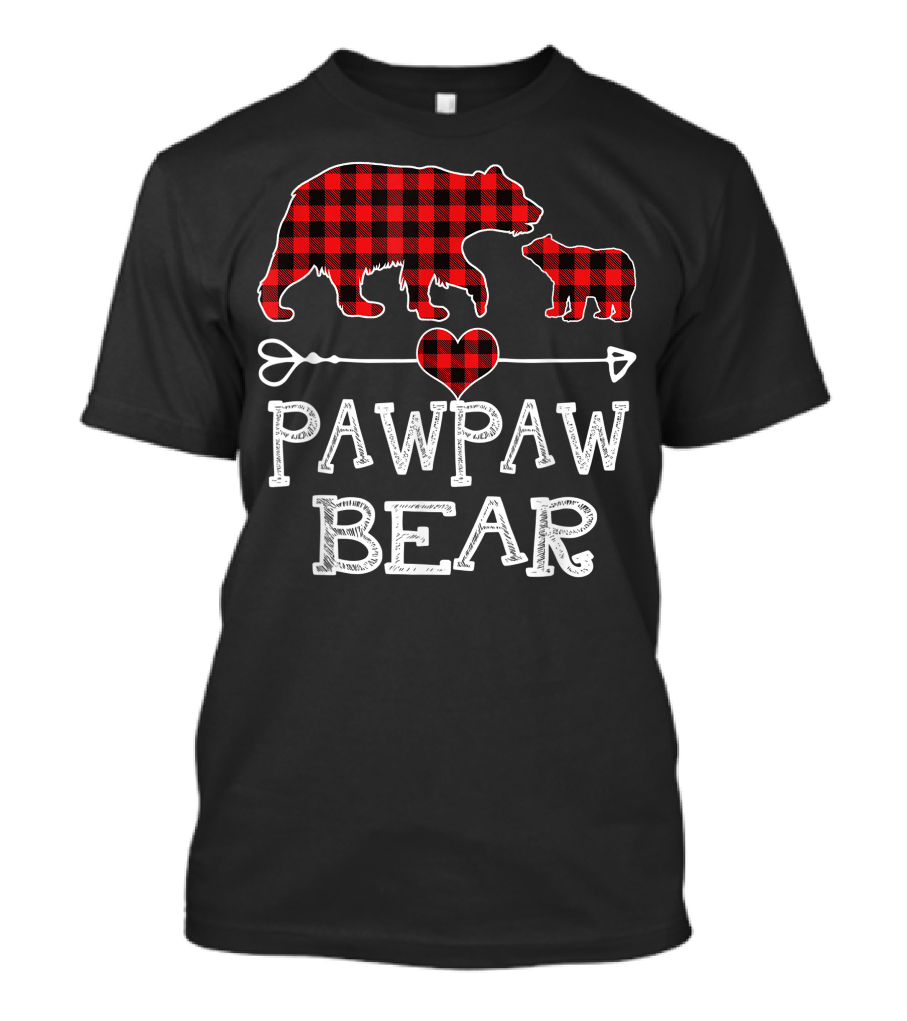 Pawpaw Bear Red Plaid Heart Buffalo Family Christmas T-Shirt