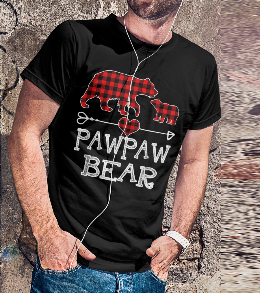 Pawpaw Bear Red Plaid Heart Buffalo Family Christmas T-Shirt