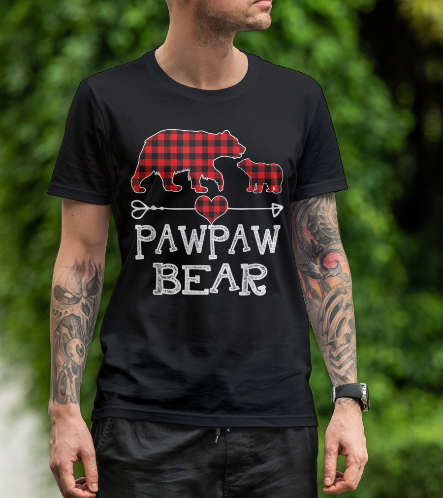 Pawpaw Bear Red Plaid Heart Buffalo Family Christmas T-Shirt