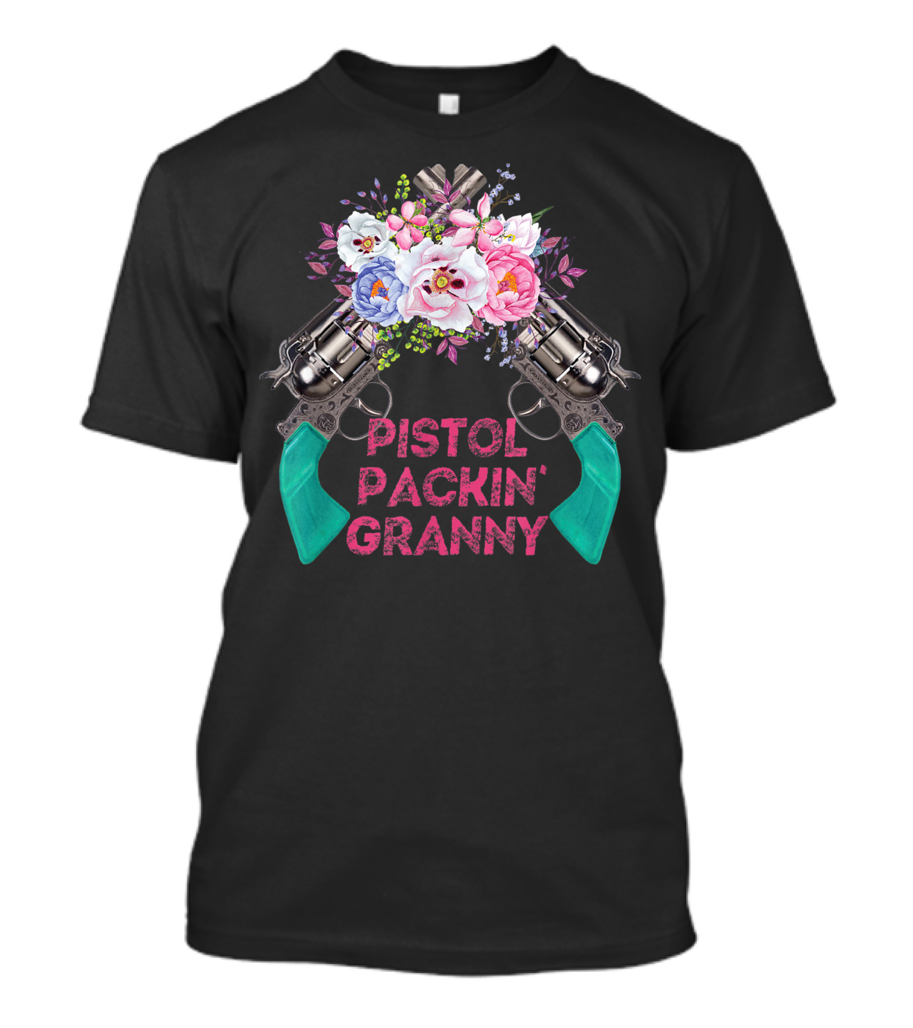 Pistol Packin Granny Revolvers Floral Gun Rights 2nd Amendment Grandma T-Shirt