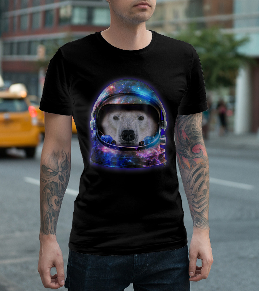Polar Bear Galaxy Space Astronaut Helmet T-Shirt