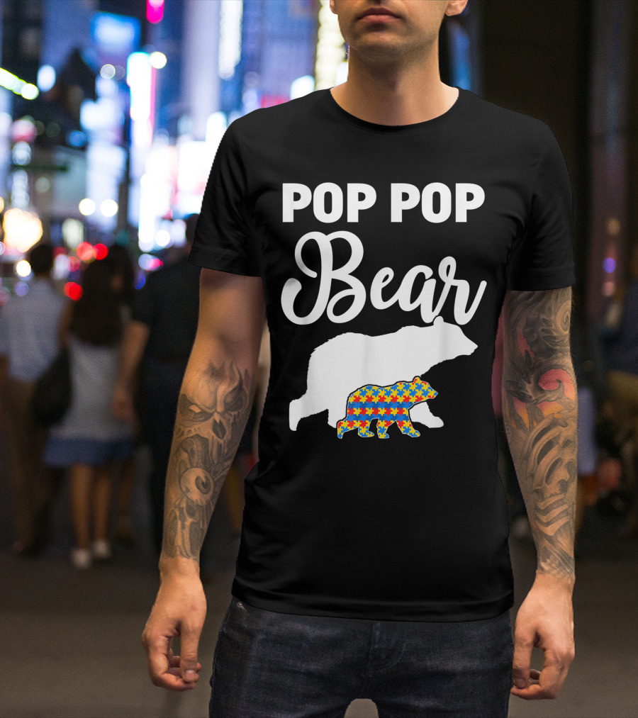 Pop Pop Bear Autism Awareness Proud Autism Granddad Bear Puzzle T-Shirt