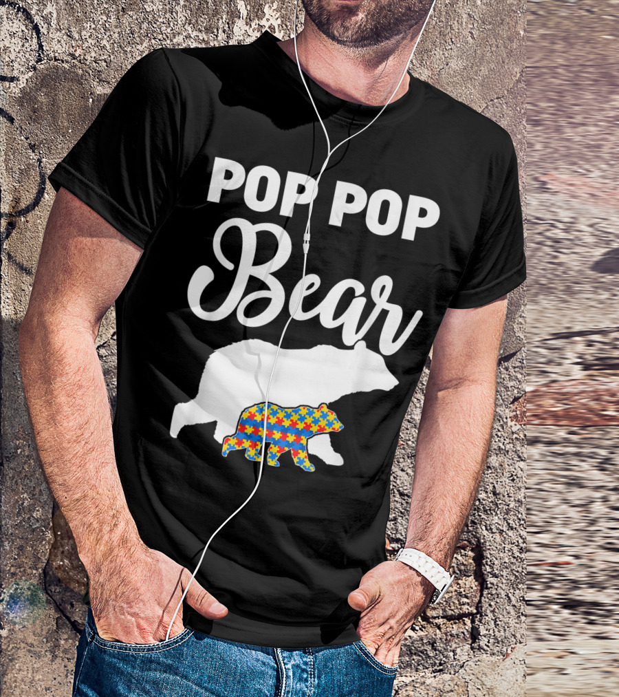 Pop Pop Bear Autism Awareness Proud Autism Granddad Bear Puzzle T-Shirt