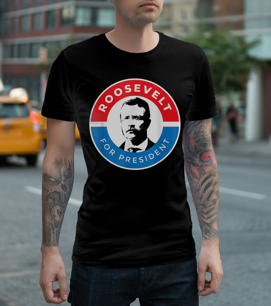 Roosevelt For President Red White Blue Circle Badge T-Shirt