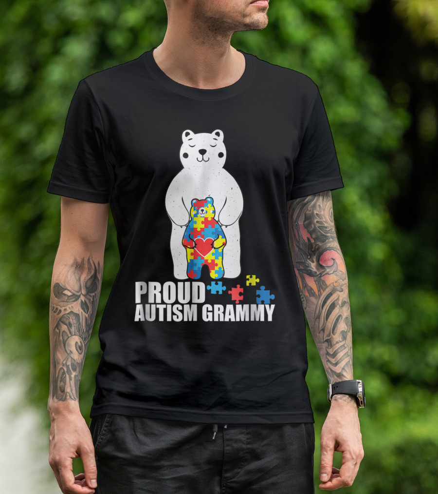 Proud Autism Grammy Bear With Puzzle Piece Heart T-Shirt