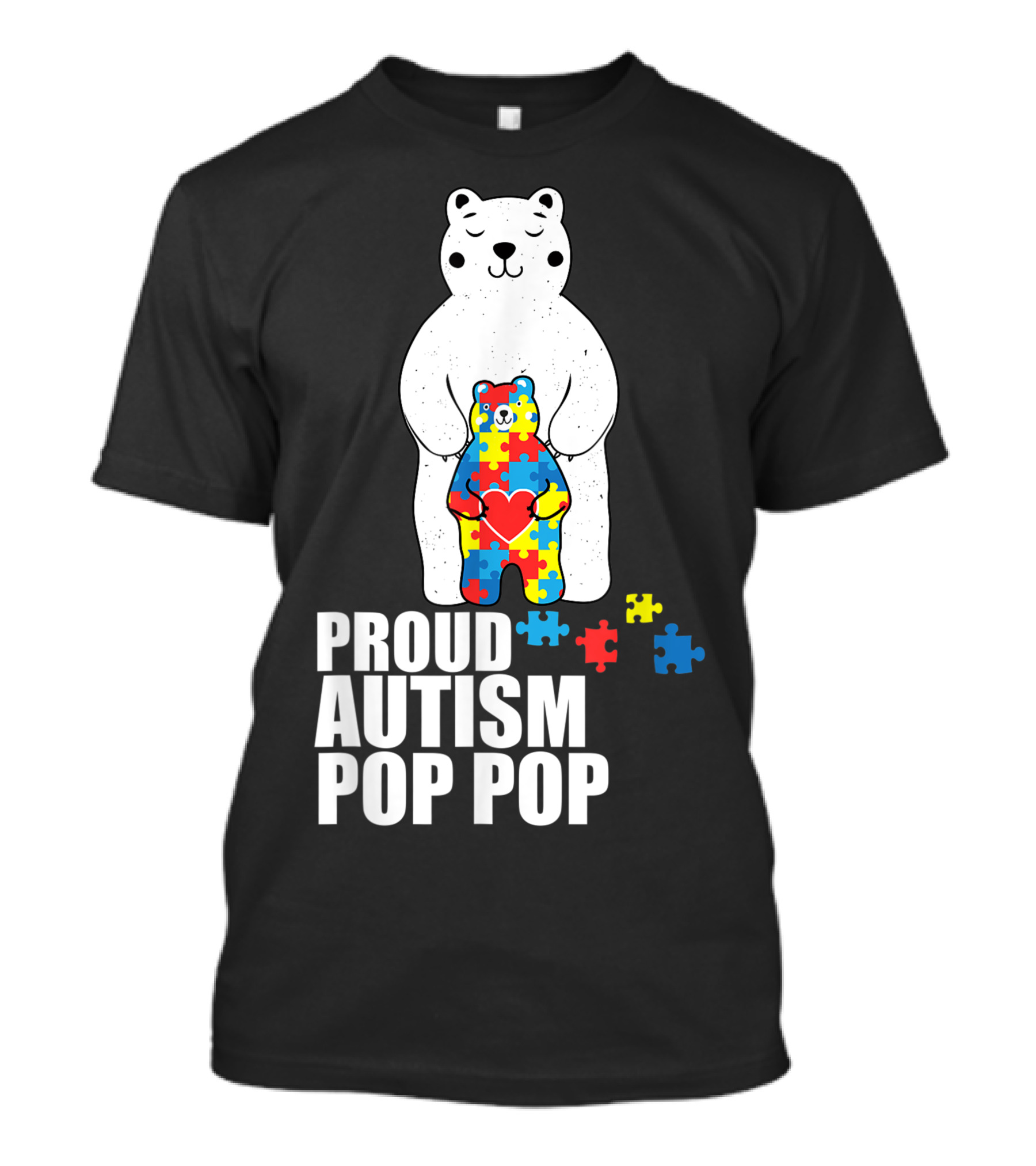 Proud Autism Pop Pop Bear Puzzle Heart Awareness T-Shirt