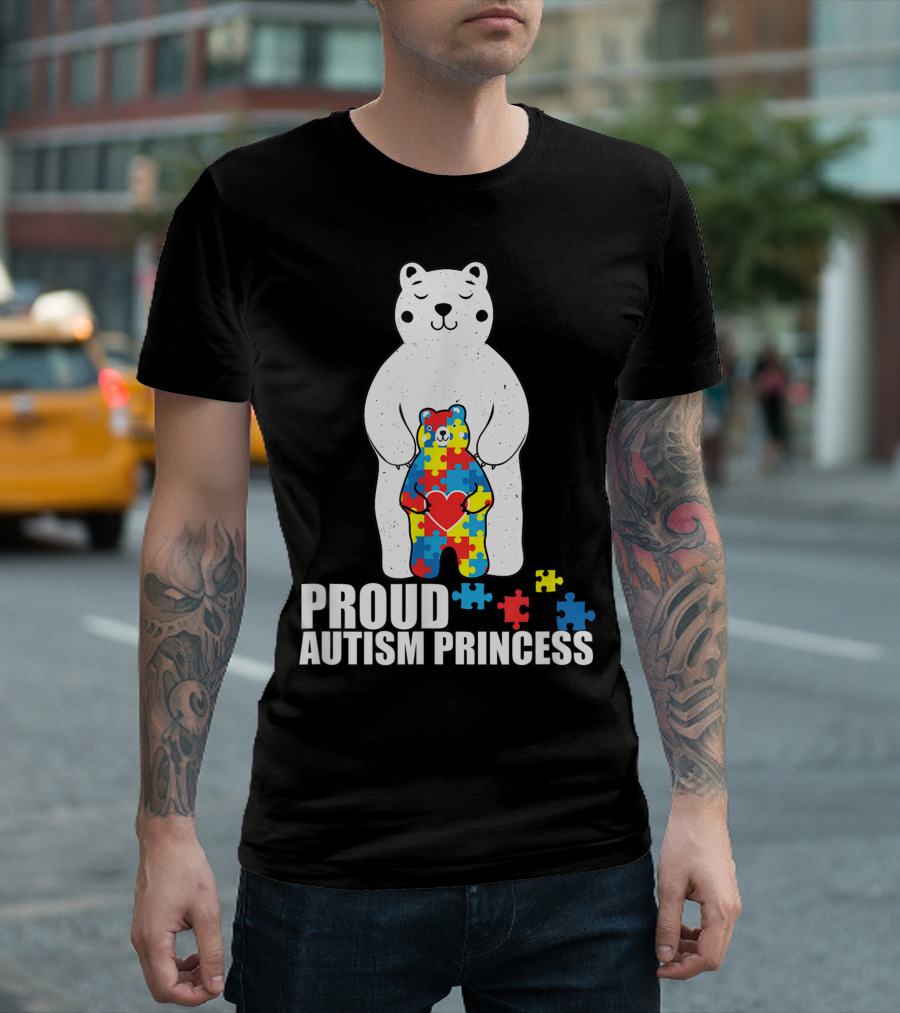 Proud Autism Princess Bear Puzzle Love Autistic Awareness T-Shirt