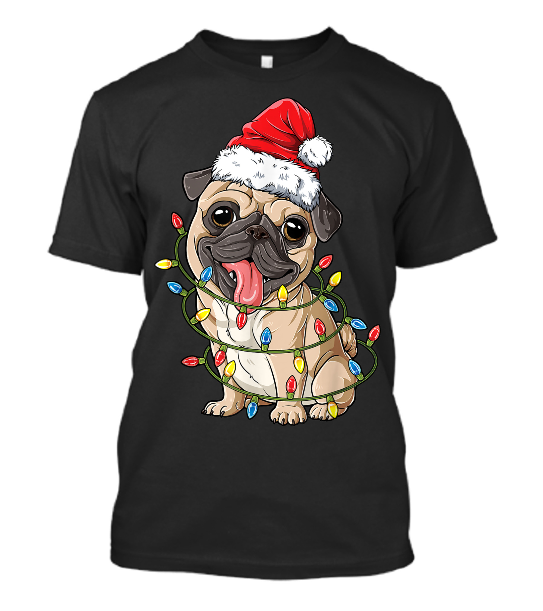 Pug Wrapped In Christmas Lights Wearing Santa Hat Pugmas Boys Xmas Dog T-Shirt