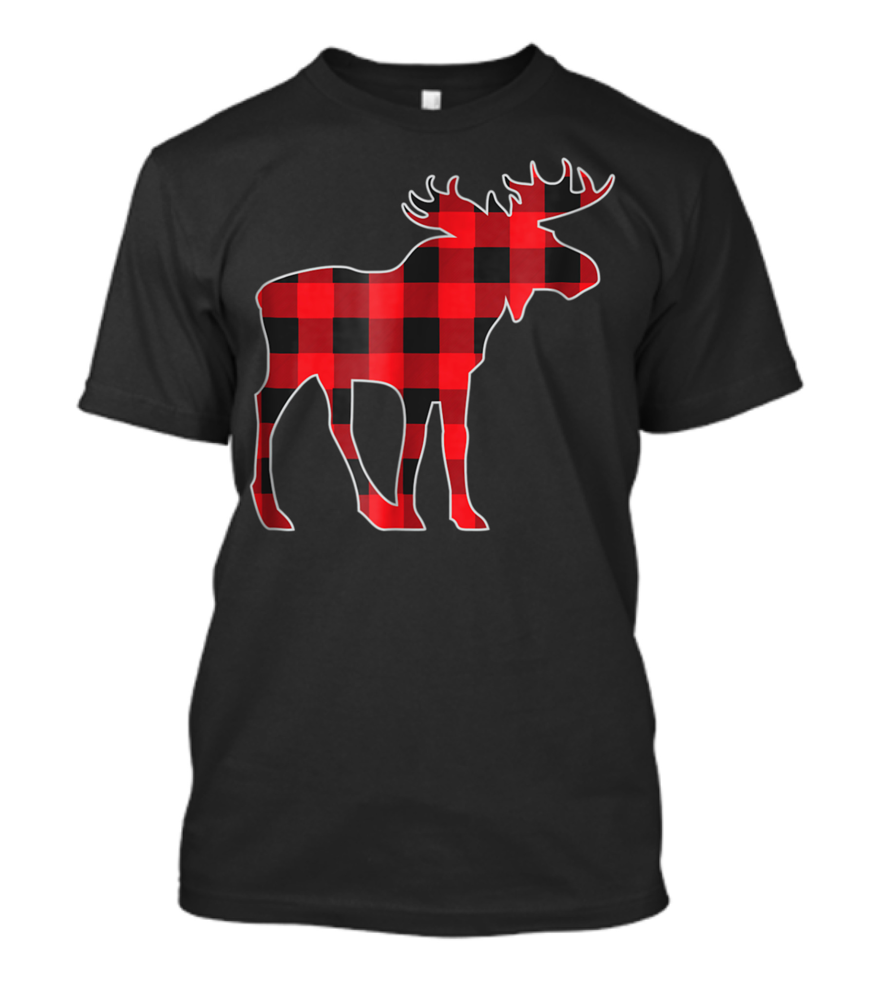 Red Moose Christmas Buffalo Plaid Matching T-Shirt