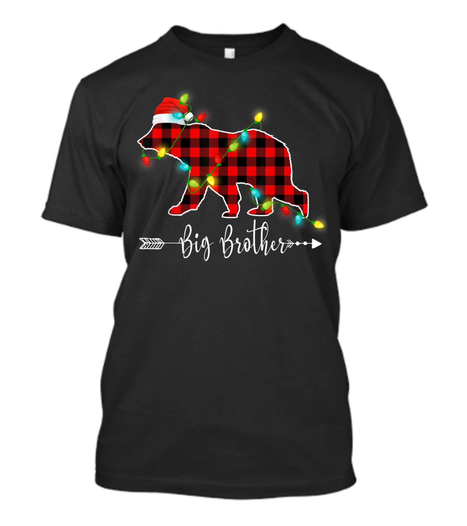 Big Brother Christmas Bear Red Plaid Family Buffalo Lights T-Shirt