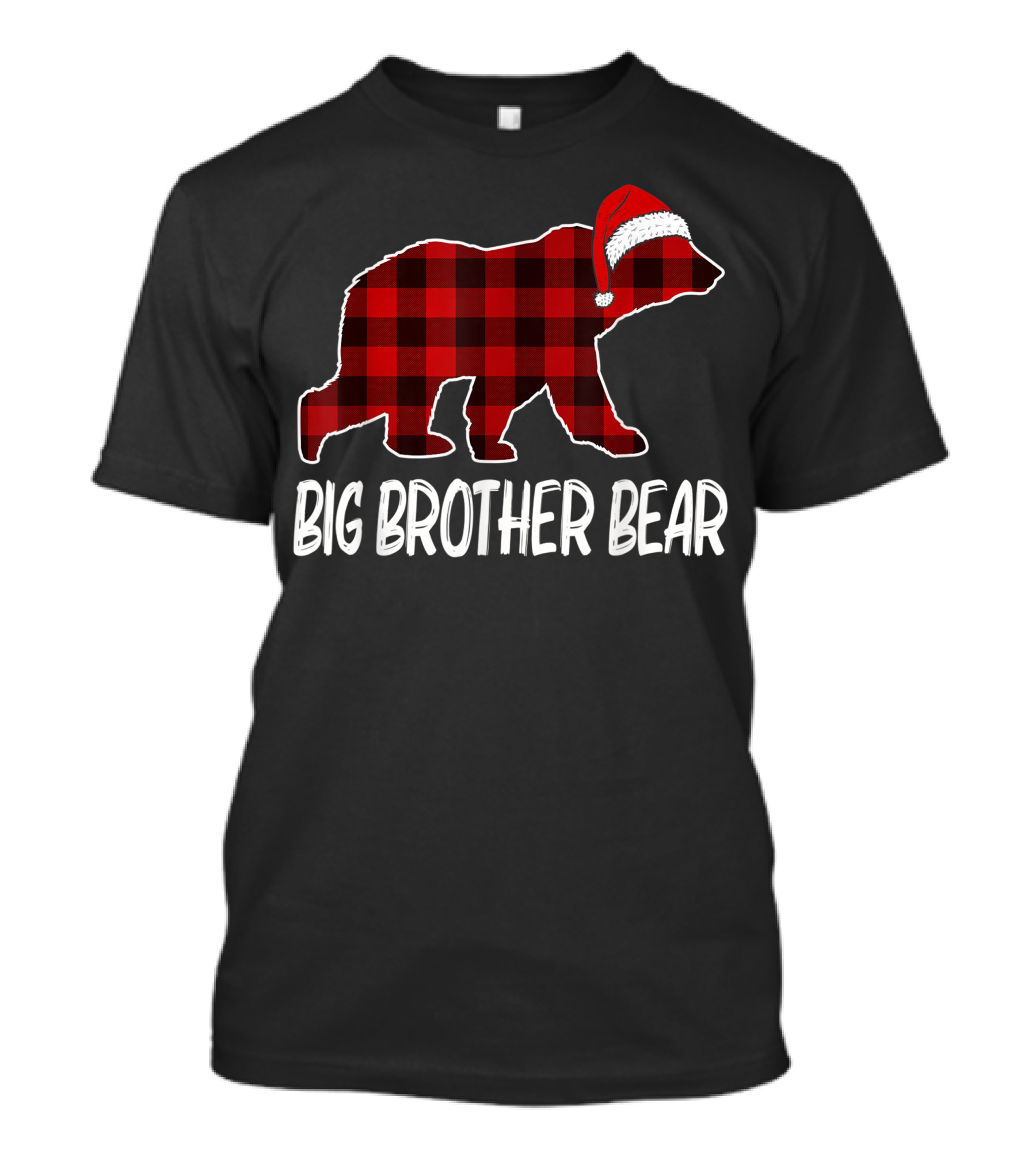 Big Brother Bear Red Plaid Santa Hat T-Shirt