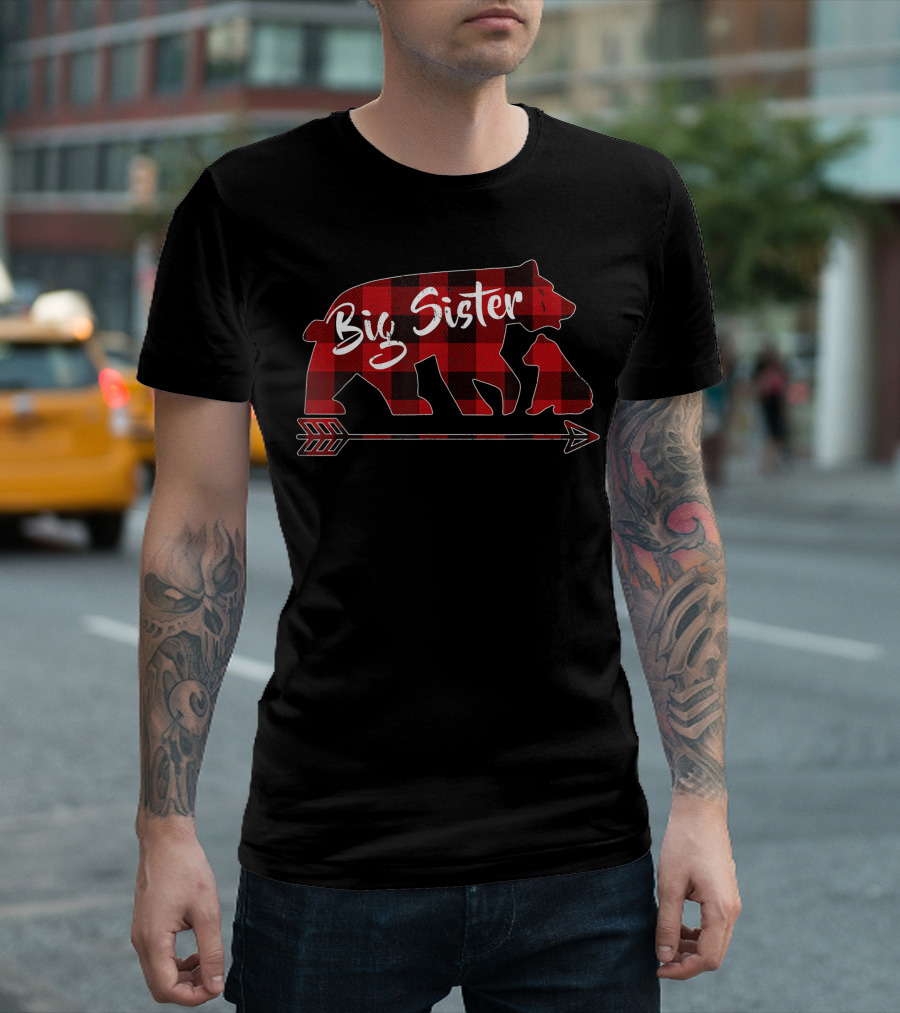 Big Sister Bear Red Plaid Family Matching Buffalo Check T-Shirt
