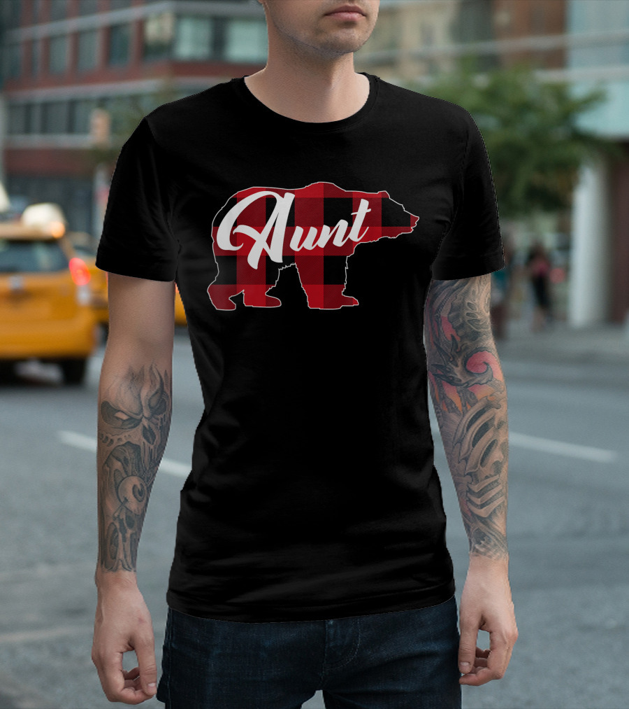Aunt Red Plaid Buffalo Bear T-Shirt