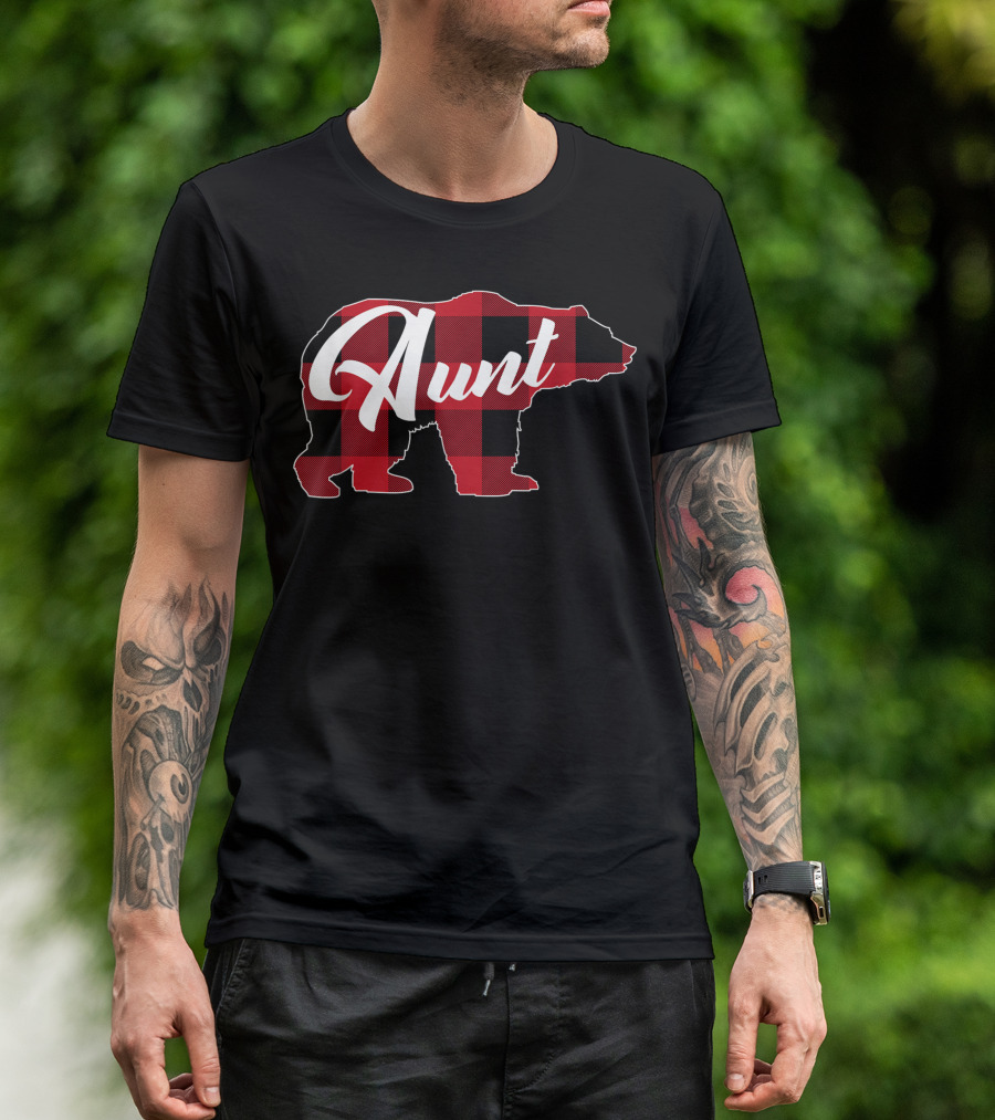 Aunt Red Plaid Buffalo Bear T-Shirt