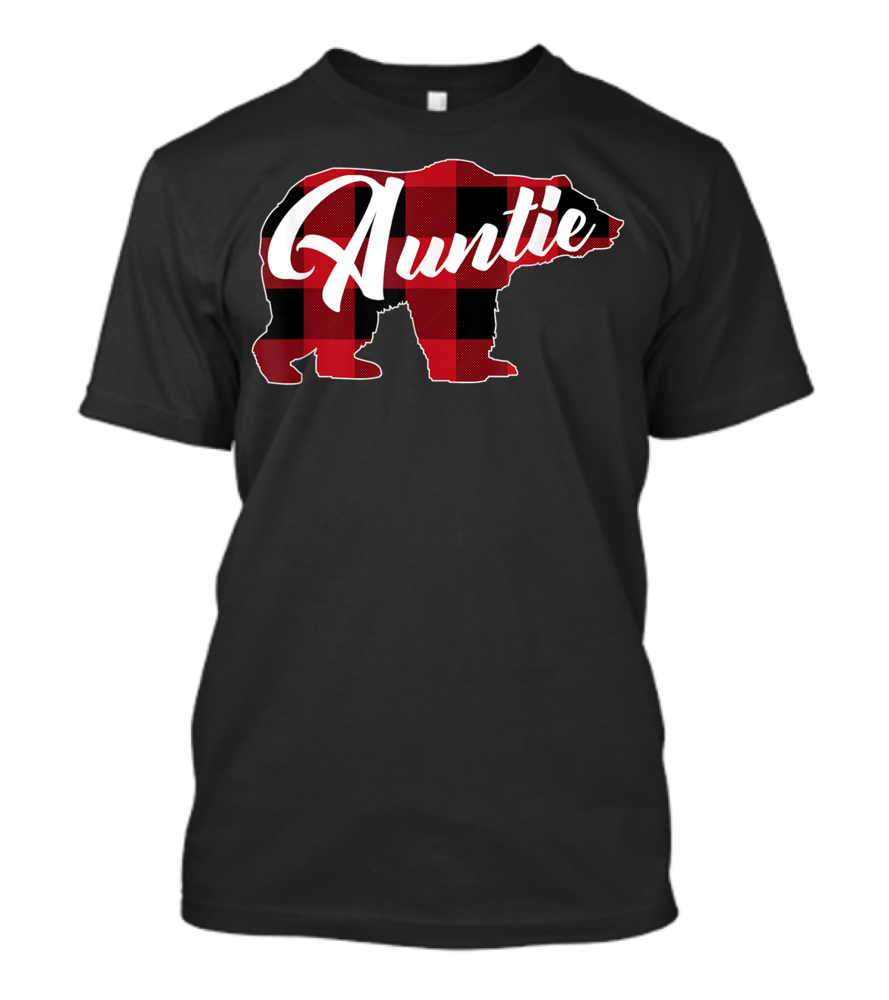 Red Plaid Buffalo Bear Auntie Fun T-Shirt