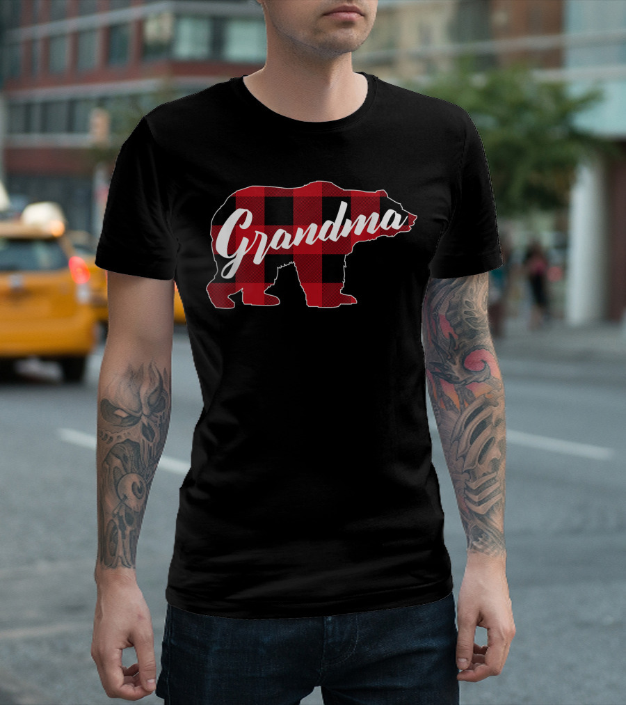 Grandma Red Plaid Buffalo Bear Fun T-Shirt