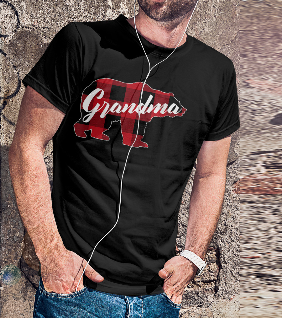 Grandma Red Plaid Buffalo Bear Fun T-Shirt