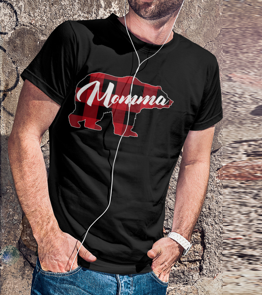 Red Plaid Buffalo Bear Momma Fun T-Shirt
