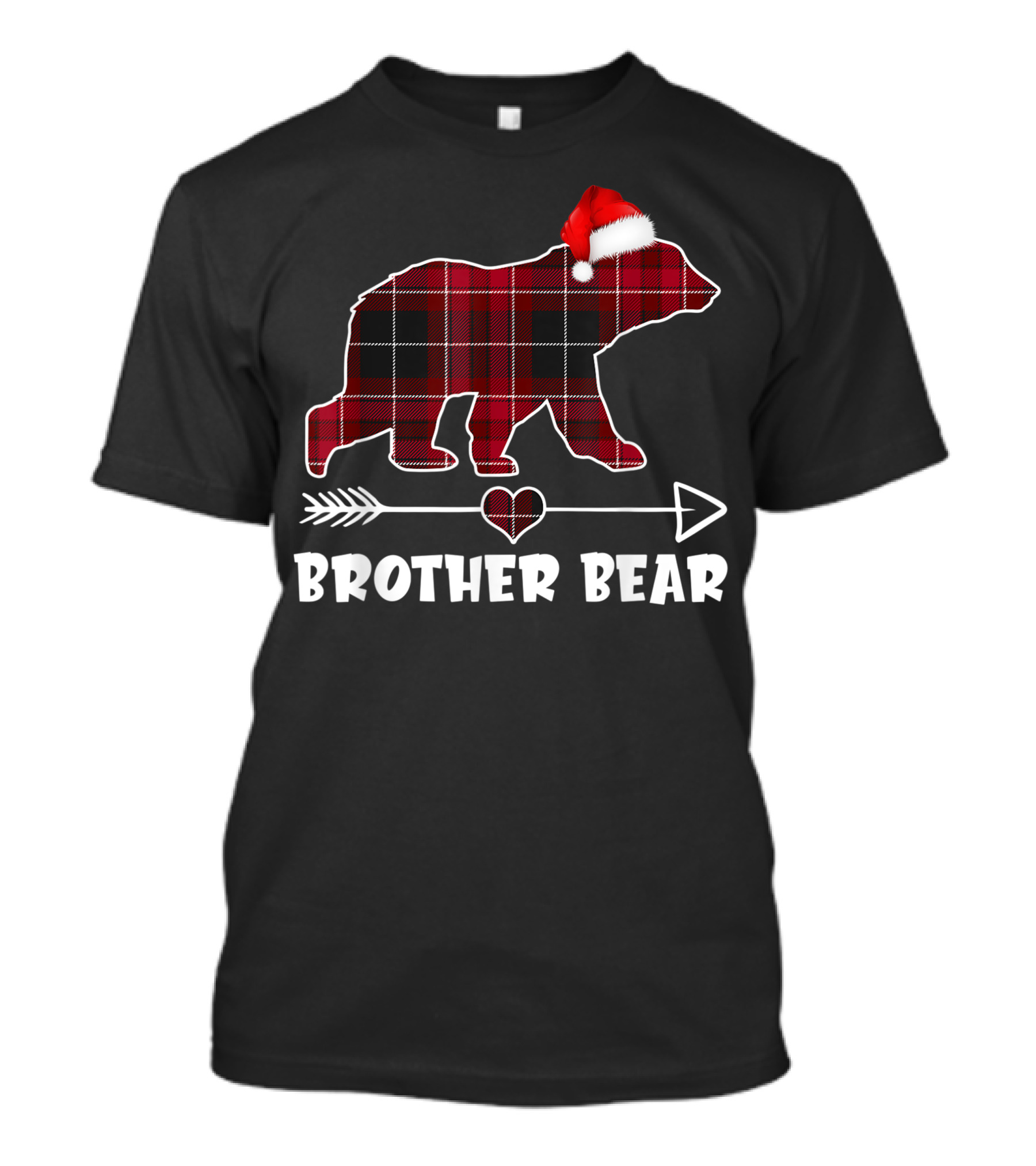 Brother Bear Red Plaid Buffalo Plaid Santa Hat Holiday Arrow Heart T-Shirt