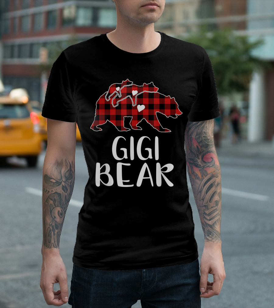 Gigi Bear Red Plaid Buffalo With Heart Accents T-Shirt