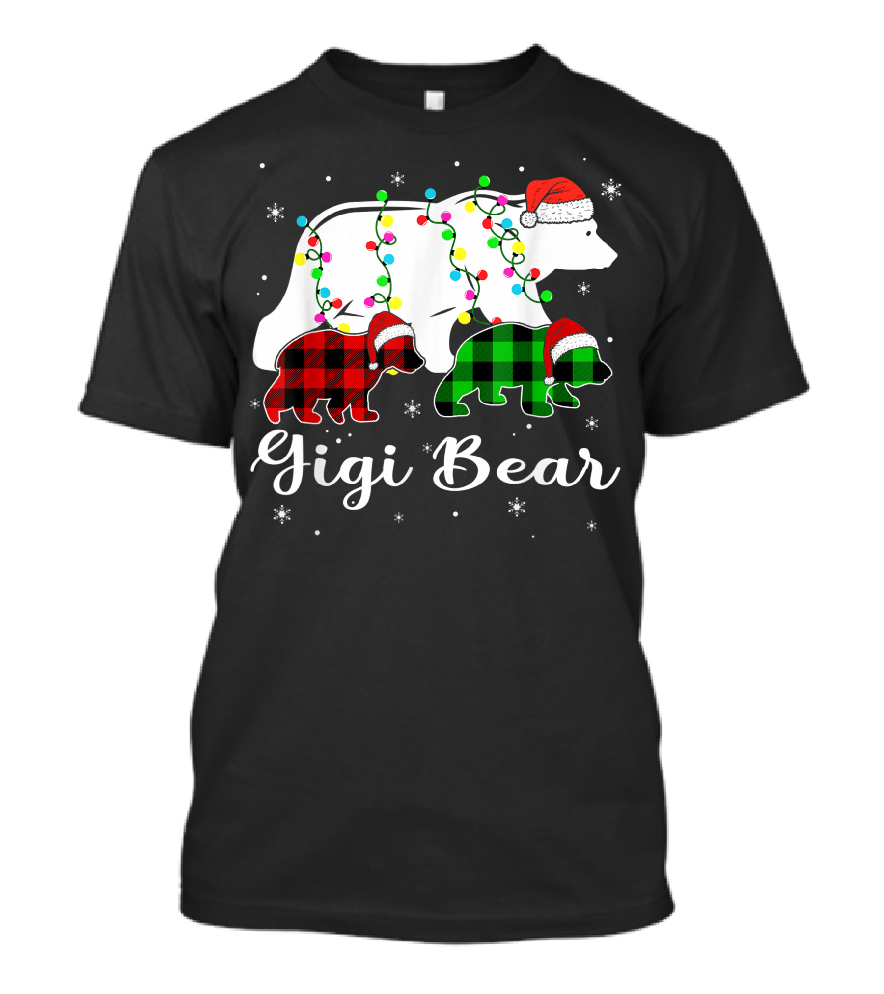 Gigi Bear Christmas Light Bears Red Green Plaid Santa Hat T-Shirt