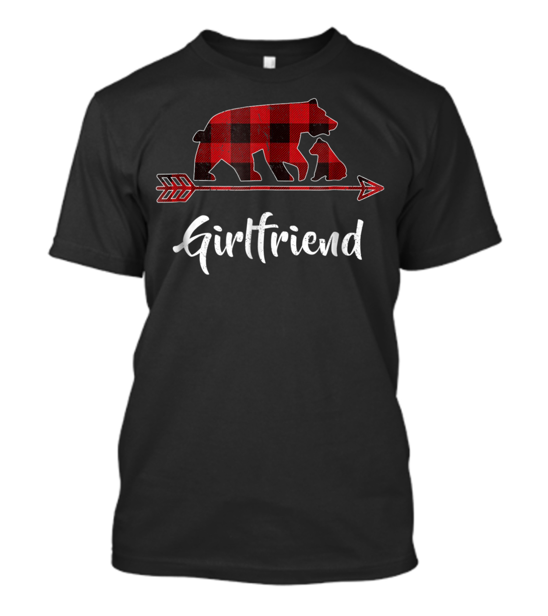 Red Plaid Buffalo Bear And Cub With Arrow Girlfriend T-Shirt