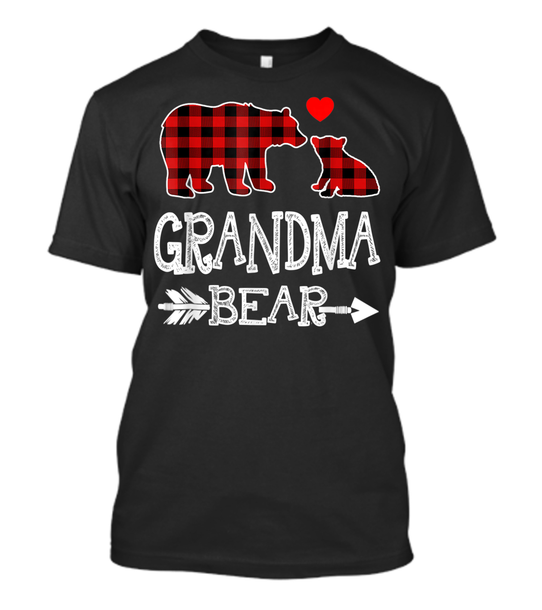 Grandma Bear Red Plaid Christmas Family Heart Arrow T-Shirt